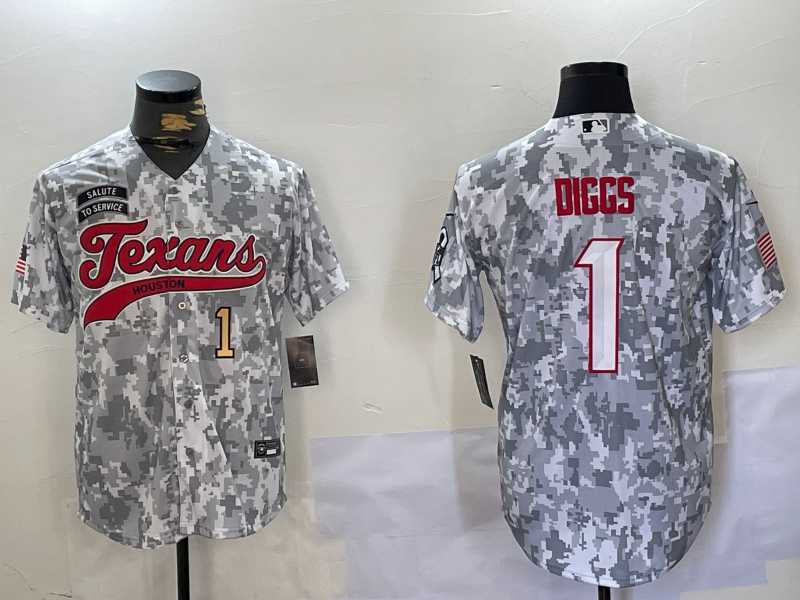 Mens Houston Texans #1 Stefon Diggs Arctic Camo 2024 Salute to Service Stitched Baseball Jerseys